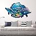 Wowall Home Decor Halloween Horrible 3D Aquarium Ocean Underwater Sea World Dolphin Broken Wall Fish Poster Wall Stickers (C)