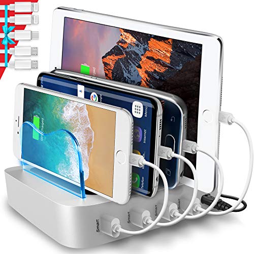 4 Port Charger Station - Fast Charging Dock for Multiple Devices Apple - Multi Device USB Charging Station - Compatible with Apple iPad, iPhone, Android, and Tablet - Charging Rack