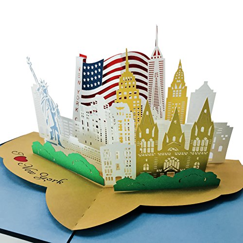 I Love New York City – 3D Pop Up Greeting Card for All Occasions – Travel, Love, Birthday, Retirement, Congrats, Thank You, Get Well, Christmas – Fold Flat, Envelope Included