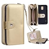 Galaxy S5 Case, Vofolen® Zipper Wallet Case Galaxy S5 Cover PU Leather Protective Shell Folio Flip Holster Carrying Case Detachable Slim Case Card Slots Wristband for Samsung Galaxy S5 - Gold
