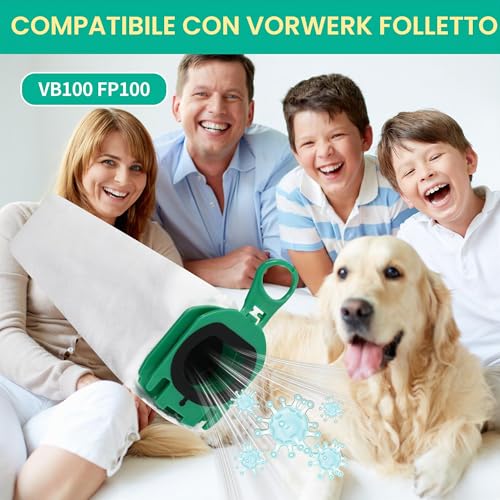 12 Vacuum Cleaner Bags for Vorwerk Kobold VB100 FP100, with 4 Motor Filters, 2 Brushes, Filter Bags Replacement Parts Accessories for Vorwerk Kobold VB 100 FP 100 Vacuum Cleaner