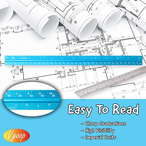 Architectural Scale Ruler, Engineer Drafting, Triangular - American Standard. 6 Sides, 11 Scales. Made of Laser Engraved Anodized Turquoise Aluminum. 12” Long. 100% Accuracy. Bonus Steel Ruler - Thumbnail 5