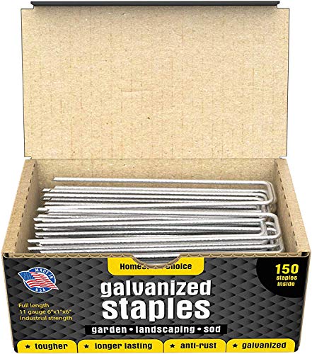 Homestead Choice 150 6-Inch Landscape Staples Galvanized. Garden Stakes - Made in USA - Anti-Rust 11-Gauge Pins - Fence Stakes for Weed Barrier Fabric, Ground Cover and Landscaping