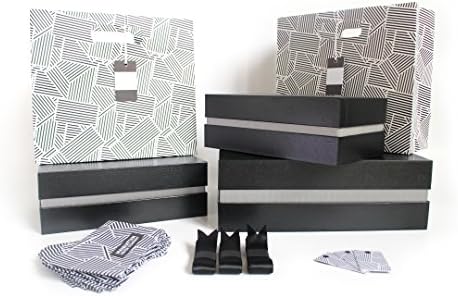 Gift Box Set - 3 Beautiful Boxes and 2 Gift Bags, Tissue Paper, &amp; Message Cards for up to 5 gifts | 1 Large &amp; 2 Med Boxes &amp; 2 Bags | Large: 12.5x10.5x3.75 in | Medium: 10.5x6.5x3.25 in (Miami Silver)