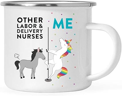 Amazon Com Andaz Press Funny Quirky 11oz Stainless Steel Campfire Coffee Tea Mug Thank You Gift Other Labor Delivery Nurses Me Horse Unicorn 1 Pack Birthday Christmas Gift Ideas Coworker Gift Box Health