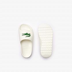 Lacoste Women's Slide Sandal, White/Green, 40.5 EU
