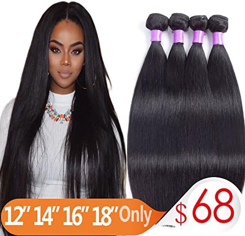 Forevermore Hair 9A Brazilian Virgin Straight Hair Human Hair Extensions 4 Bundles 100% Unprocessed (12 14 16 18)