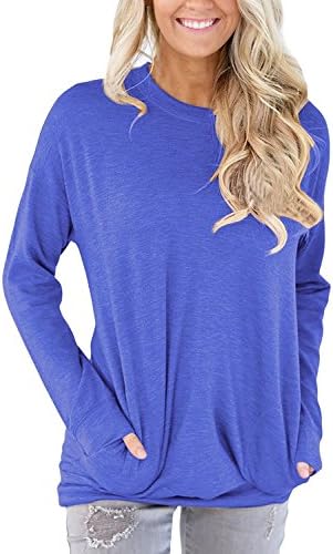 Qlassic Women Casual Long Sleeve Round Neck Sweatshirt Loose T Shirt Blouses Tops