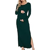 Smallshow Women's Split Maternity Dress Long Sleeve Ruched Pregnancy Clothes