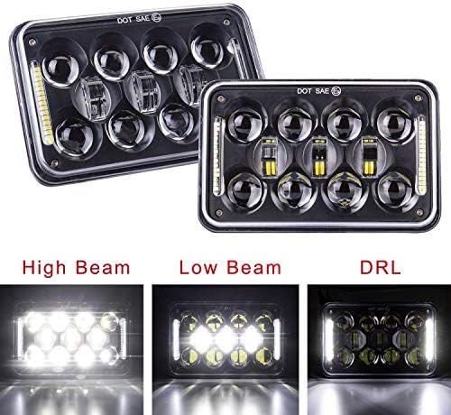 Fannuo Rectangle 4x6 Led Headlights Sealed Beam Led Headlights with High Low Beam Replacement H4651 H4652 H4656 H4666 H6545 Kenworth Peterbil Freightinger 1 Pair