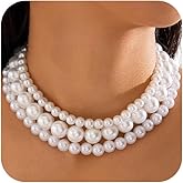 Layered Boho Chunky Pearl Choker Necklace for Women, Bohemia Vintage Thick Round Oval Pearls Pendant Chain Necklace Exquisite Party Prom Y2k Jewelry