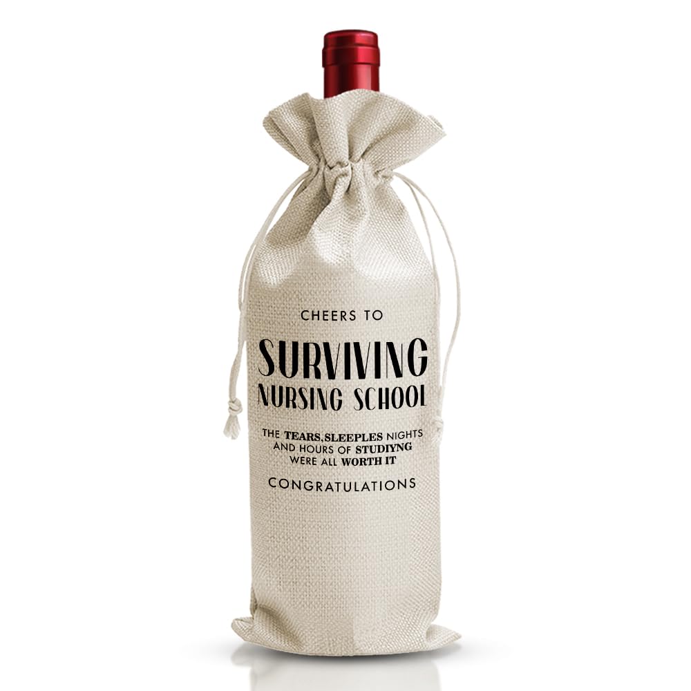 View 1 of ++2 PCS++DOI-LANEE Nurse Graduation Gift Wine Bag For Women Her Friend Gril, Surviving Nursing School Graduation Party Favors, Nurse Day Week Gift, Med School Farewell, Drawstring Linen Wine Bottle Bag