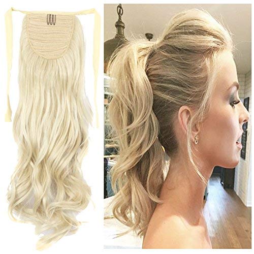 18 Inch Wavy Bleach Blonde Wavy Ponytail Hair Extensions One