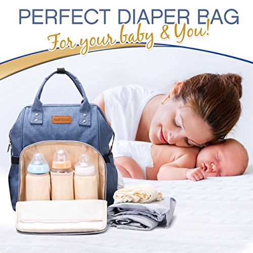 Diaper Bag - Baby Backpack Diaper Bag with Changing Pad and Cooler Pocket - by Pantheon - Baby Diaper Bag for Mom and Dad (Blue)