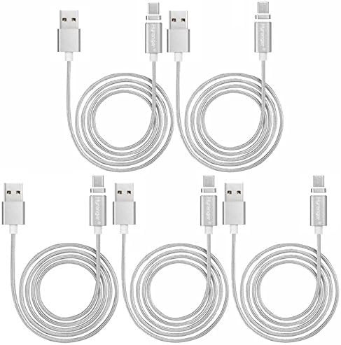 hyranger [5Packs] Magnetic USB Type C Type-C Android 3Ft/1m Nylon Braided Charger Cord for Google Nexus Xiaomi MacBook Letv MEIZU OnePlus LG HTC Huawei Asus(Silver)