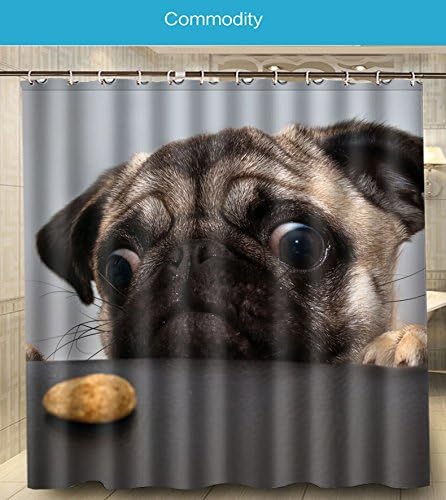 New Fashion Animals Pug Dog My Cute Funny Friend Big Love Printed Size 180cmx180cm 100% Waterproof & Mouldproof Polyester Shower Curtain w180-26