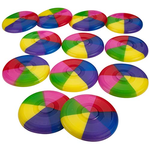 Kidsco Mini Rainbow Flying Disks 3.5 Inches - Pack of 12 - Cool Rainbow Colors Mini Frisbees â€“ Outdoor Toys - for Kids Great Party Favors, Bag Stuffers, Fun, Toy, Gift, Prize