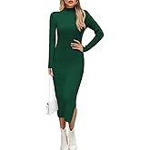 Wkior Women Long Sleeve Midi Dress Crewneck Bodycon Ribbed Knit Slim Sweater Dress 2025 Fall Trendy Outfits