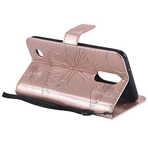 ARSUE LG K20 Case, LG K20 Plus Wallet Case,Leather Folio Flip PU Phone Protective Case Cover with Card Holder & Kickstand for LG K20/LG K20 Plus/LG K20 V/LV5/K10 2017/LG Harmony,Butterfly Rose Gold
