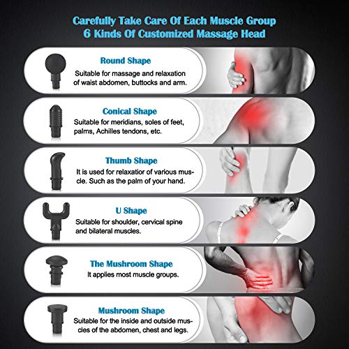 RELIFE REBUILD YOUR LIFE Massage Gun Super Quiet Deep Tissue Percussion Massager for Sore Muscles Post Workout, 20 Speed Levels, 6 Electric Massage Heads (Silver) - Thumbnail 5