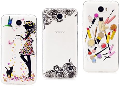 EarthNanLiuPowerTu Huawei Y5 II/Y5 2 case, Huawei Y5 ii 2 (cun-l21) cun-l01 Cover, [ 3-Pack ] Resilient Shock Absorption and Ultra Thin Design Cover for Huawei Y5 II (Girl/Flower/ Cosmetic)
