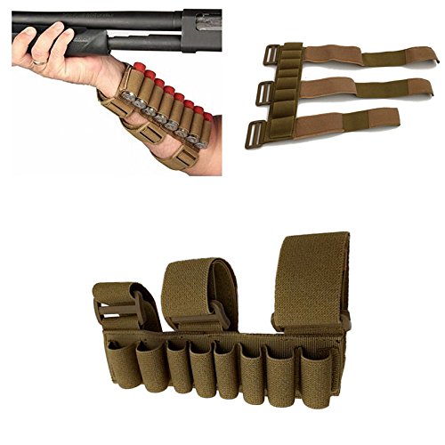 FIRECLUB 8 Rounds Gun Ammo Storage Shotgun Shell Holder Adjustable Shooters Forearm or Tactical Buttstock Sleeve Magazine Pouch (Sand)