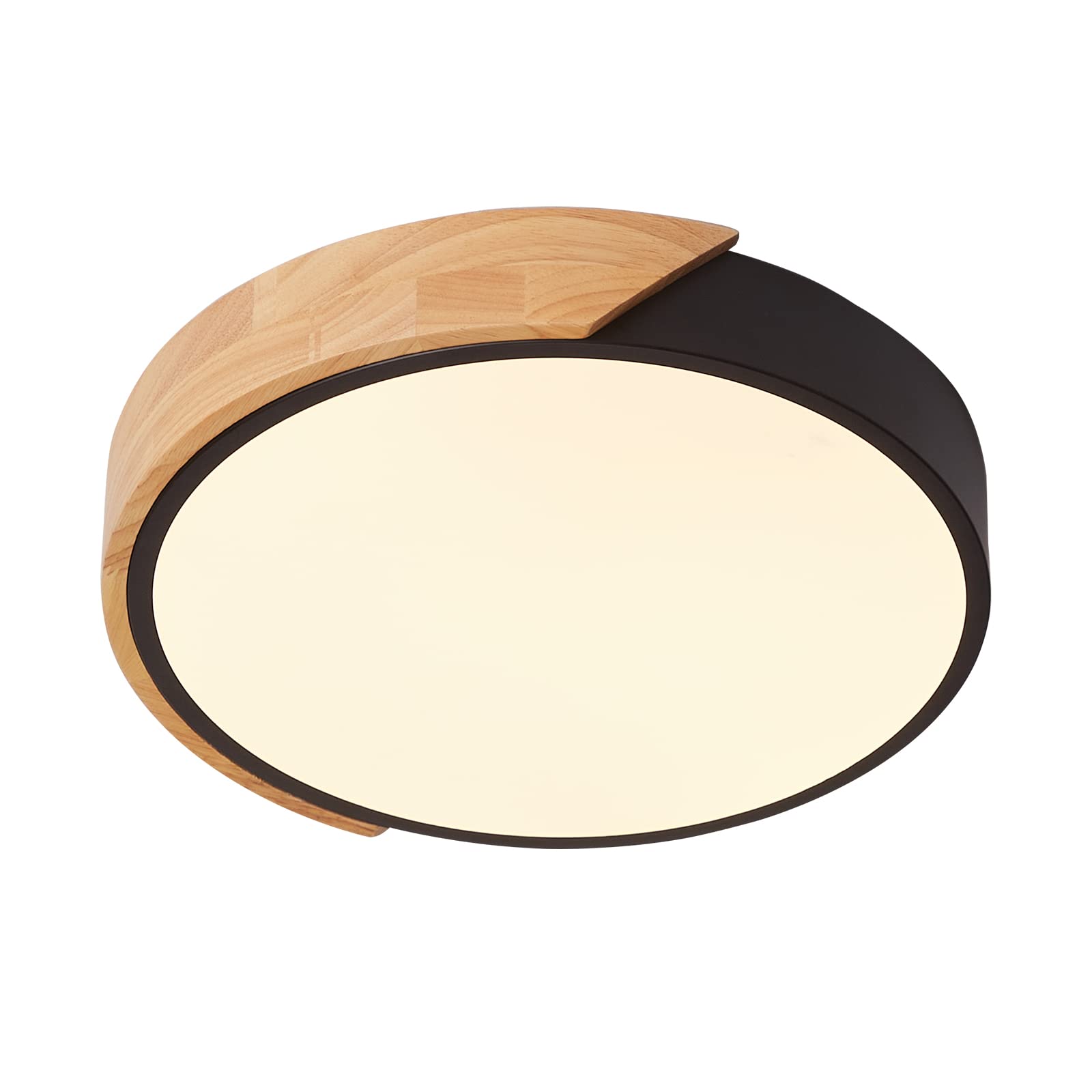 Schindora LED Ceiling Light 24W Warm White 3000K 1600LM, Indoor Wooden Round Modern Led Ceiling Lights Ø30cm for Lounge Hallway Home Office Porch