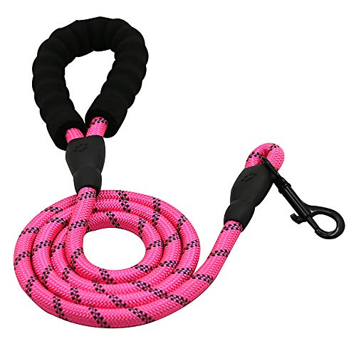 MMSGA Strong Dog Leash for Medium Large Dogs Heavy Duty，5 FT Dog Leash with Comfortable Padded Handle and Highly Reflective Threads (Pink)