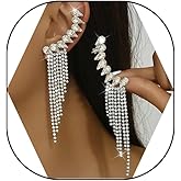 Long Rhinestone Tassel Earrings for Women Sparkly Crystal Drop Dangle Wedding Party Prom Earrings Jewelry