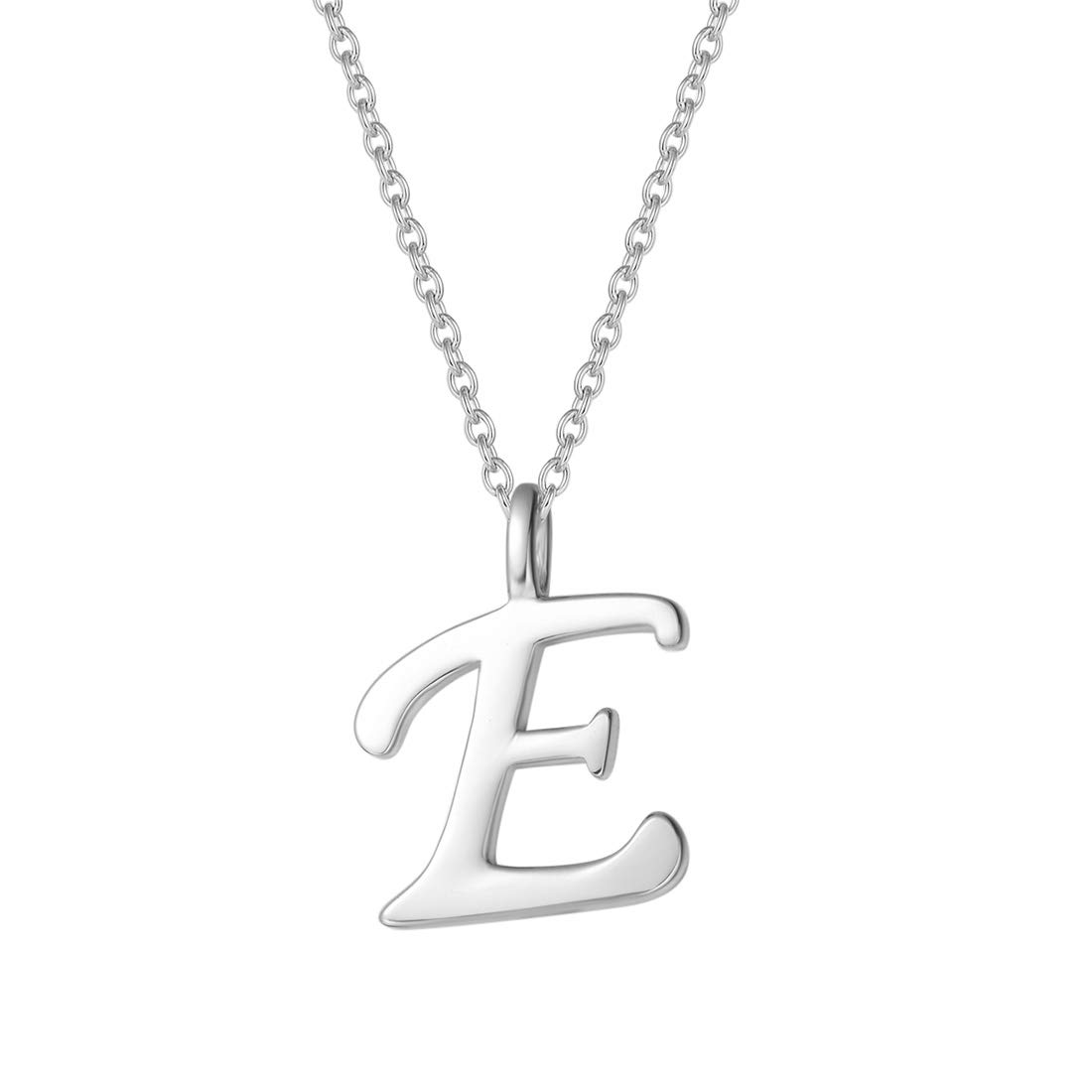 925 Sterling Silver Initial Alphabet Necklace with Letter E Name Pendant for Women Girls Teenagers Friends with Gift Jewellery Box - Chain Length: 16 + 2 Inch — image 1