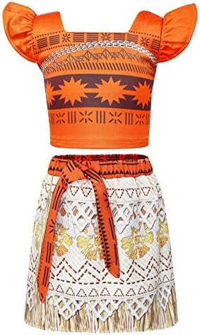 Filare Moana Costume for Girls Outfit Toddler Skirt Sets Little Kids Party Princess Dress up (3T 3-4 Years,Orange)
