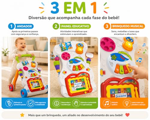 Andador Musical 3 em 1 Infantil | com Luzes, com Sons, Atividades Educativas