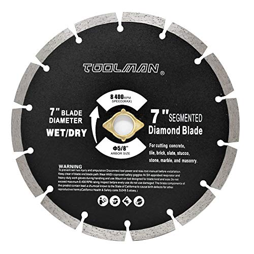 Toolman Circular Saw Blade Universal Fit 7" 5/8" 3PC Diamond Masonry Turbo For Tile Marble Concrete works with DeWalt Makita Ryobi