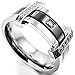 INBLUE Men's Stainless Steel Ring Band CZ Silver Tone Black Wedding