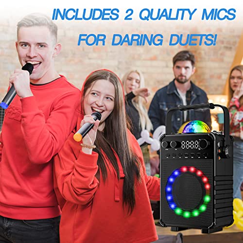 HIKEP Bluetooth Karaoke Machine with 2 Wireless Microphones, Portable