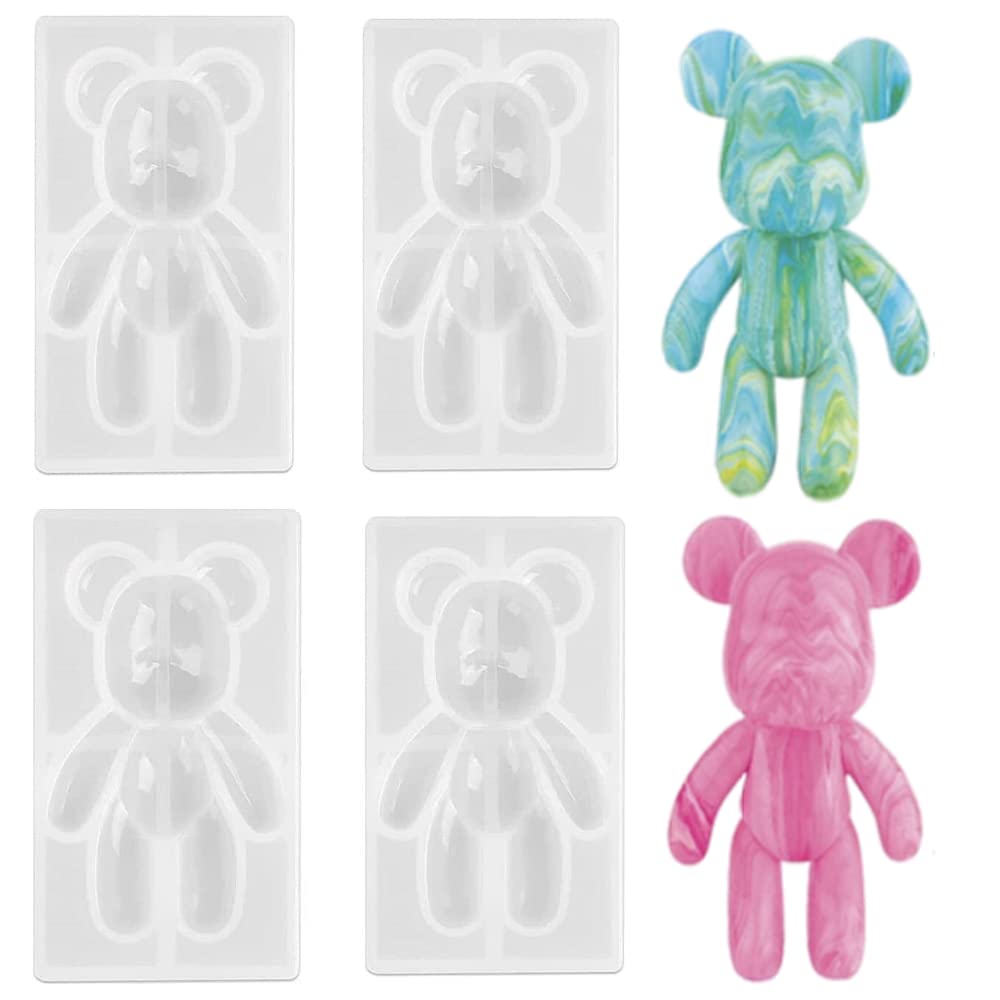 LANDIANLD 4 Pcs Resin Molds 3D Teddy Bear Silicone Mould Pendant Jewelry Making Silicone Mold Decorative Simulation Resin Mould for Epoxy Resin Casting DIY Crafts (Style A)