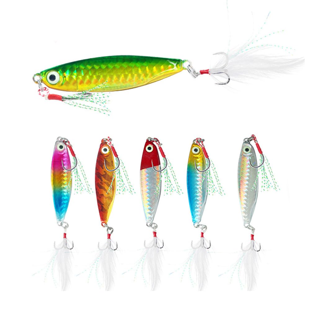 6 Pack 30g Metal Fishing Jigs - Beach Casting Lures for Mackerel, Cod, Sea Bass, Pike - Stinger Spinner Lures