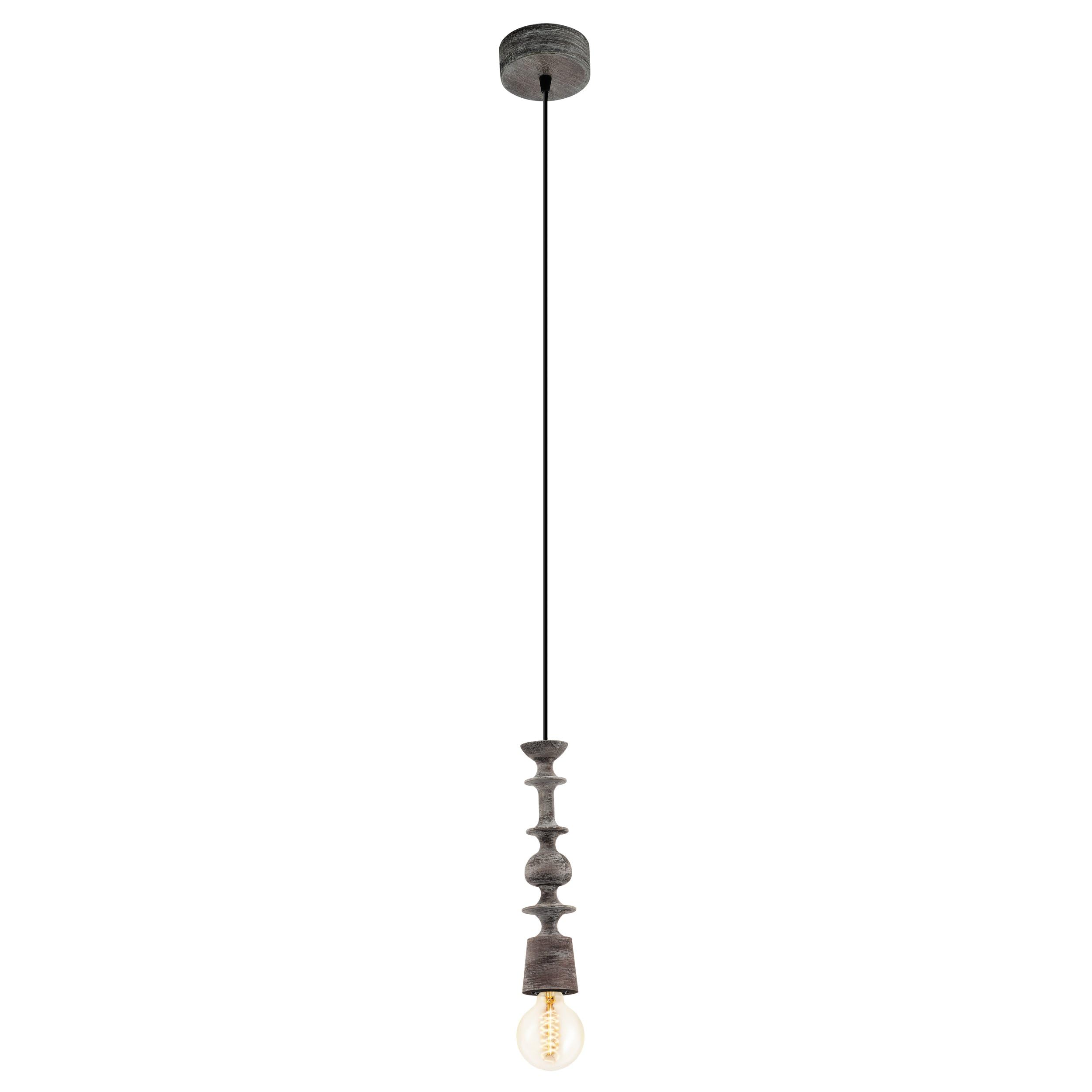 Eglo Pendant Lighting Avoltri, Ceiling Light Fitting, Hanging lamp for Dining and Living Room, Bulb Holder Made of Wood in Black Patina, E27 Socket