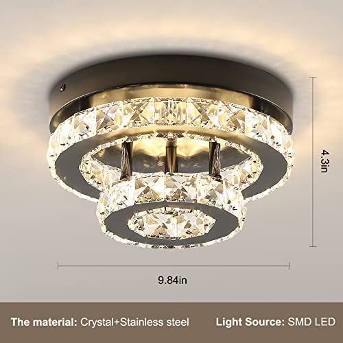 ECOBRT Mini Crystal Chandeliers Modern Black Flush Mount Ceiling Light Surface Mount Led Ceiling Light Bedroom Ceiling Lights Indoor 9.8