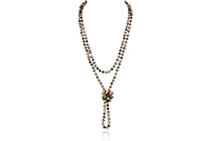RIAH FASHION Hand Knotted Beads Endless Long Statement Necklace - Handmade Versatile Beaded Strand Lariat Multi Layer Infinity Wrap 60" Sparkly Faceted Crystal Rondelle