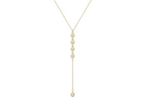 Foxgirl Long Gold Necklace for Women- Dainty 14k Gold Plated Drop Lariat Necklace Layered Simple CZ Y-Shaped Body Chain Stack Wedding Necklace Trendy