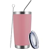 MEWAY 20oz Tumbler Cup Double Wall Vacuum Insulated Travel Mug Bulk, Stainless Steel Tumblers with Lid and Straw, Durable Powder Coated Coffee Cups for Cold & Hot Drinks (Pink, 1)