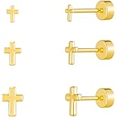 3 Pairs Tiny Flat Back Earrings, Hypoallergenic 14K Real Gold Plated Helix Cartilage Earrings Post Studs Jewelry for Women Gift