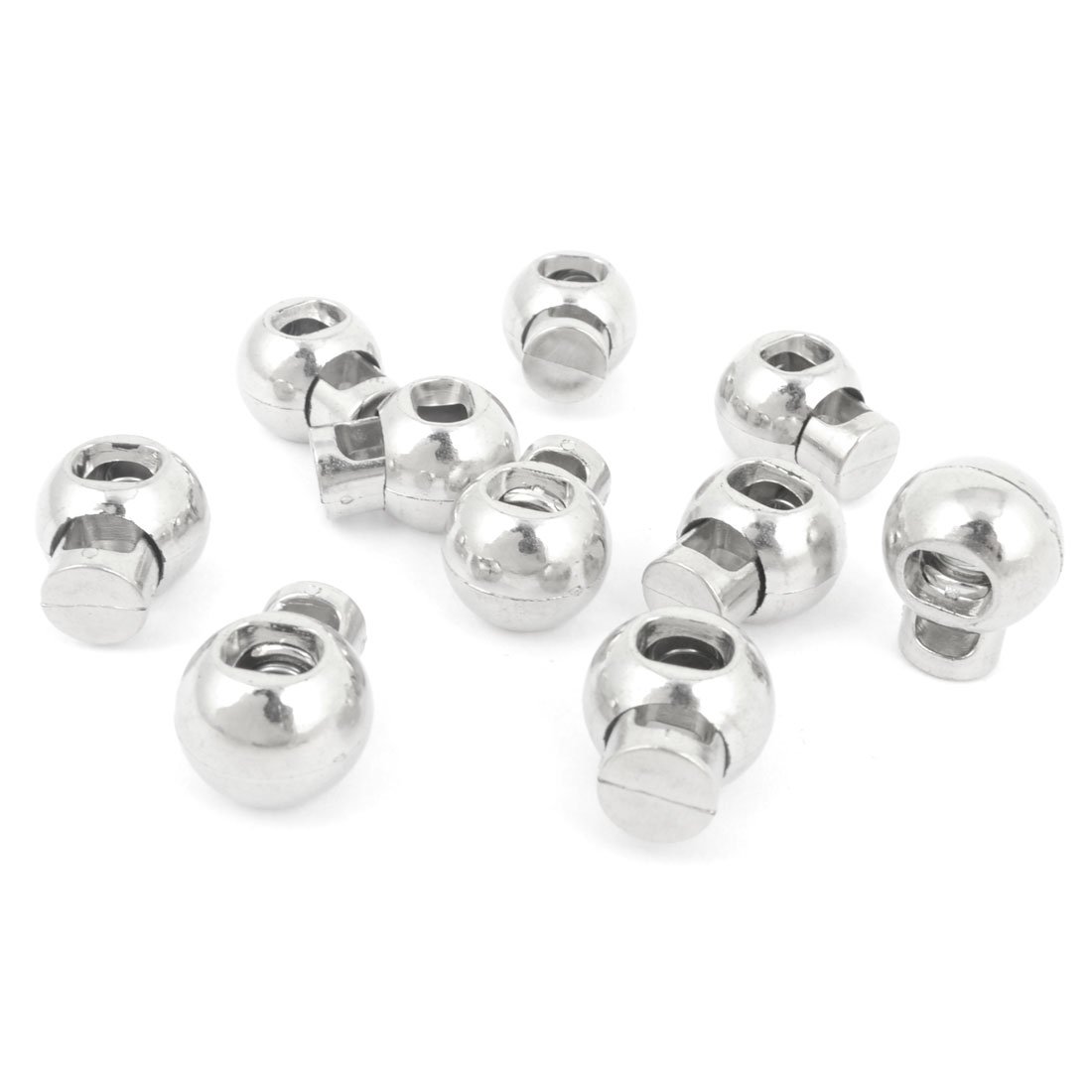 sourcing map Silver Tone Single Hole Round Head Spring Cord Locks Toggles 10 Pcs