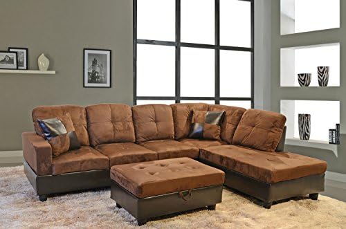Eternity Home Julia 3 Seated Sectional Right Facing Sofa Set with Ottoman