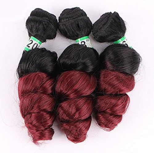 LINANNAV Loose Wave Hair Styling 3 Bundles Weave Brazilian Hair Extension - Wine Red (16" 18" 20") (Color : Wine red, Size : 16"-18"-20")