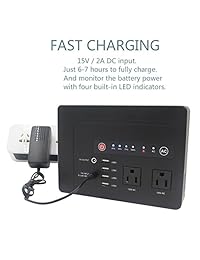 Powkey cargador de baterías AC, 42000 Mah (210Wh)   Onda sinusoidal pura, inversor portable, baterías de litio, de emergencia con salidas dobles, enchufe 120 V AC, 12 V 15 V DC, 4 puertos USB.