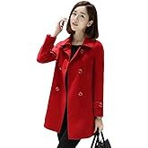 Ylingjun Womens Double Breasted Wool Jackets Casual Classic Fit Pea Coat Outwear