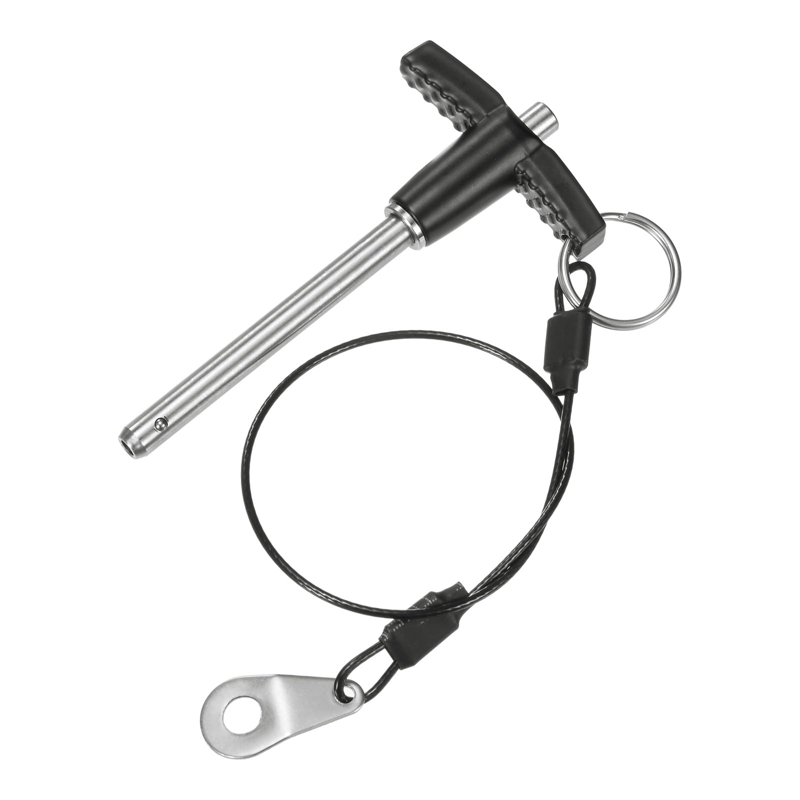 M METERXITY T Handle Lock Pin, 1/4" [6mm] Dia., 1-31/32 [50mm] Usage Length Push-Button Quick Release Locking Pins W Lanyard Cable for Speaker/Aviation/Gym/Machine [304 Stainless Steel]