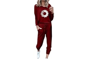 hmbudp Two Piece Fall Outfits for Women 2024 Long Sleeve Striped/Color Block Tops and Pants Lounge Sets Tracksuit with Pocket